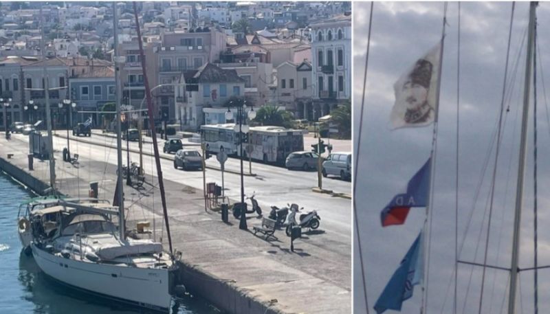 Πρόκληση στη Λέσβο: Τουριστικό σκάφος ύψωσε σημαία του Κεμάλ στο λιμάνι της Μυτιλήνης